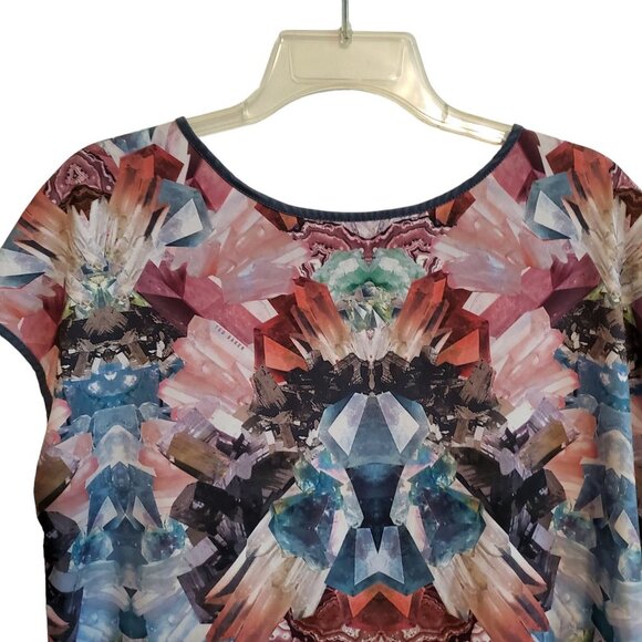 Ted Baker Artsy Abstract Multicolor Short Sleeve Lyocell Blouse Size 4 - Picture 3 of 13